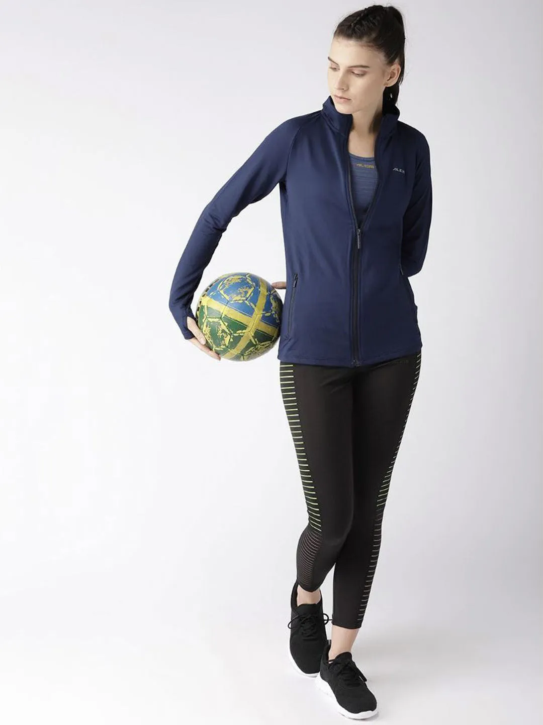 Alcis Women Navy Blue Solid Running Jacket