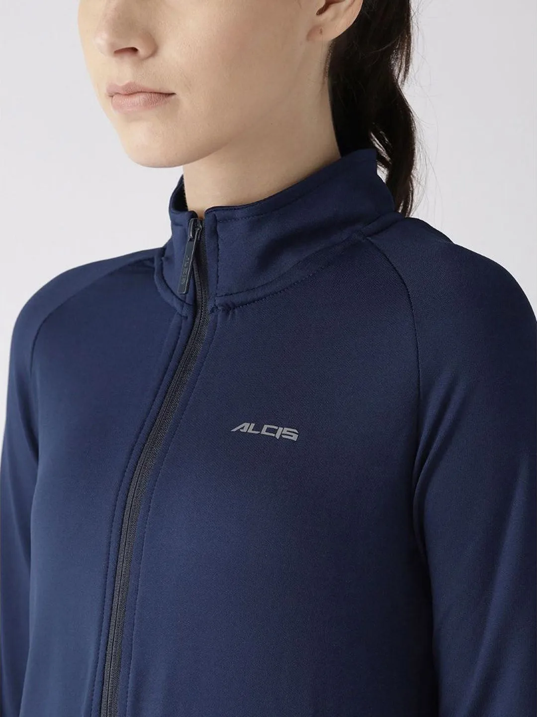 Alcis Women Navy Blue Solid Running Jacket