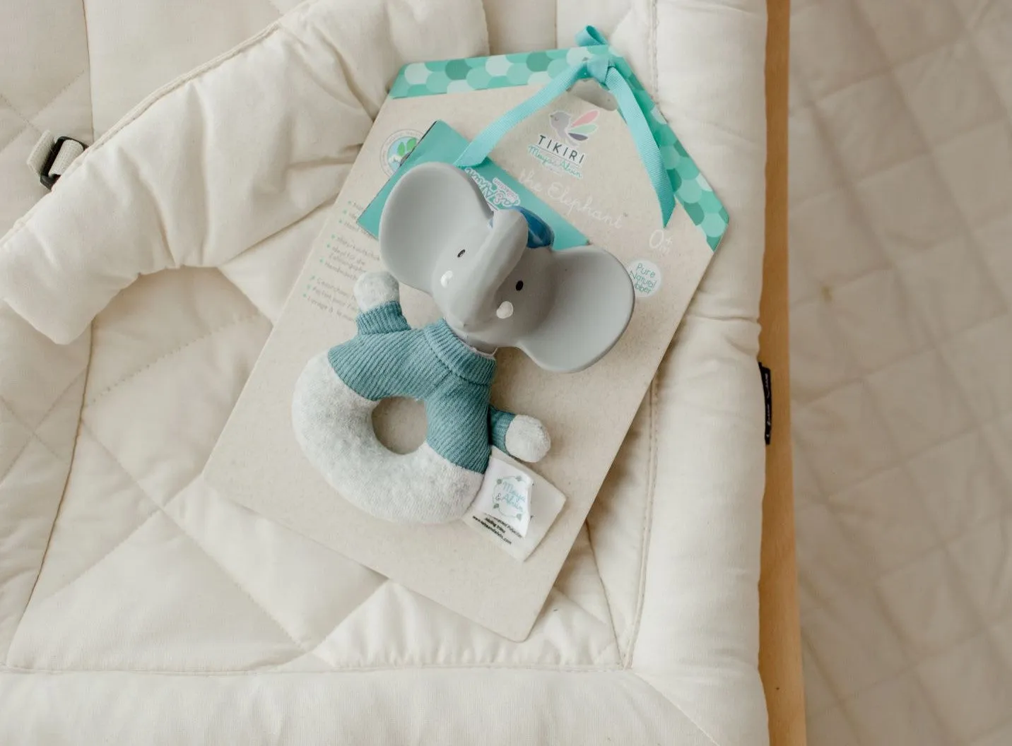 Alvin the Elephant - Soft Rattle/ Teether Rubber Head