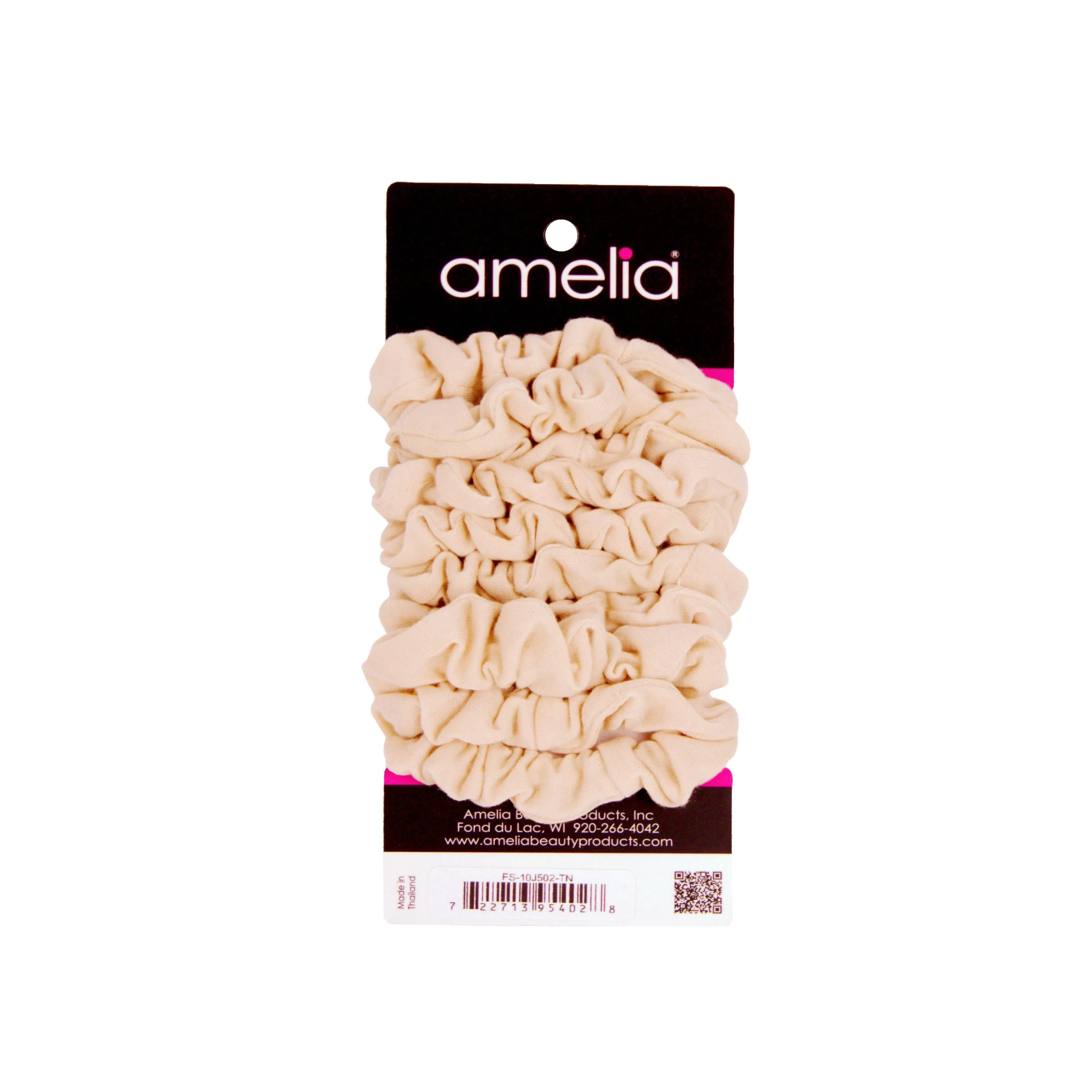 Amelia Beauty, Medium Tan Jersey Scrunchies, 2.5in Diameter, Gentle on Hair, Strong Hold, No Snag, No Dents or Creases. 10 Pack