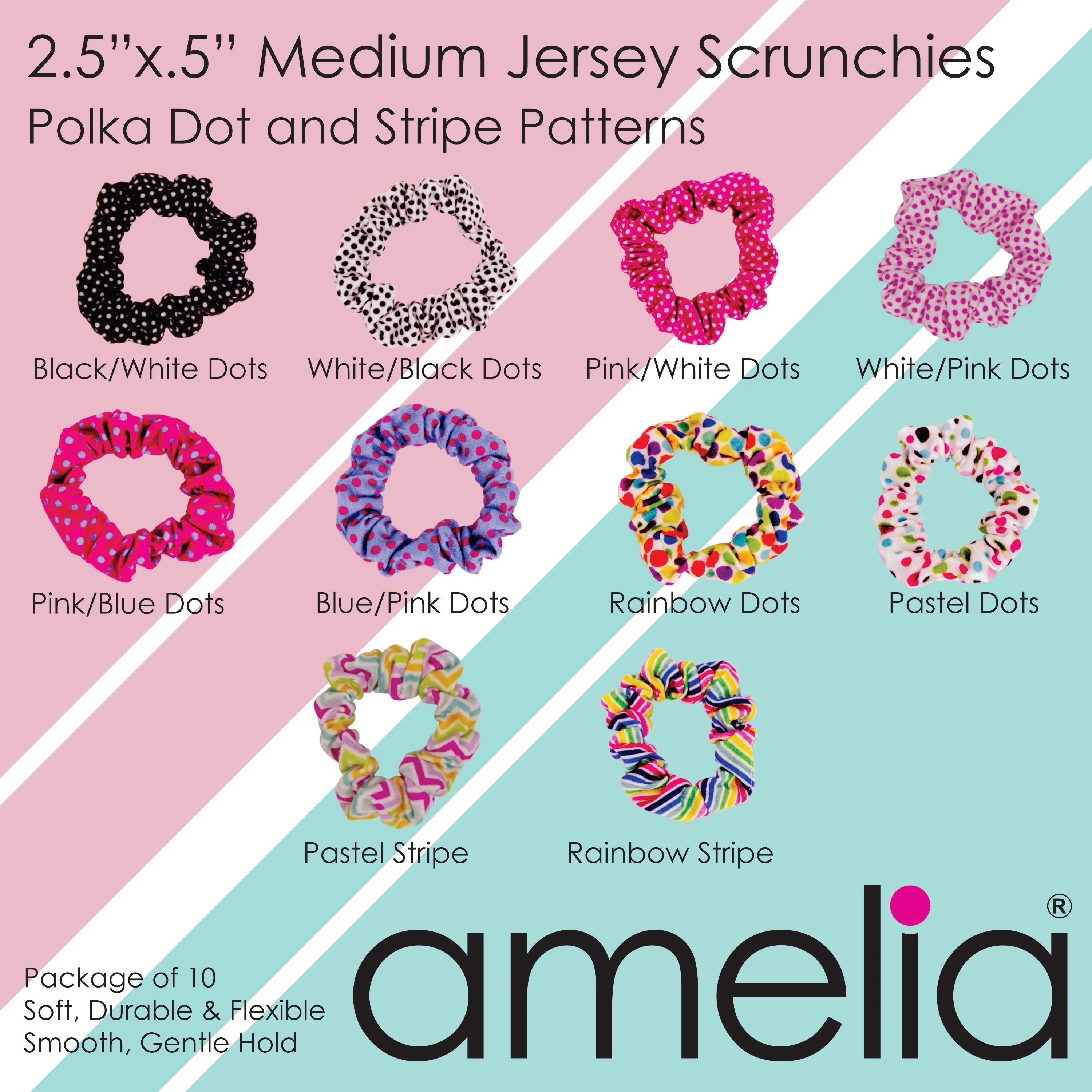 Amelia Beauty, Medium Tan Jersey Scrunchies, 2.5in Diameter, Gentle on Hair, Strong Hold, No Snag, No Dents or Creases. 10 Pack