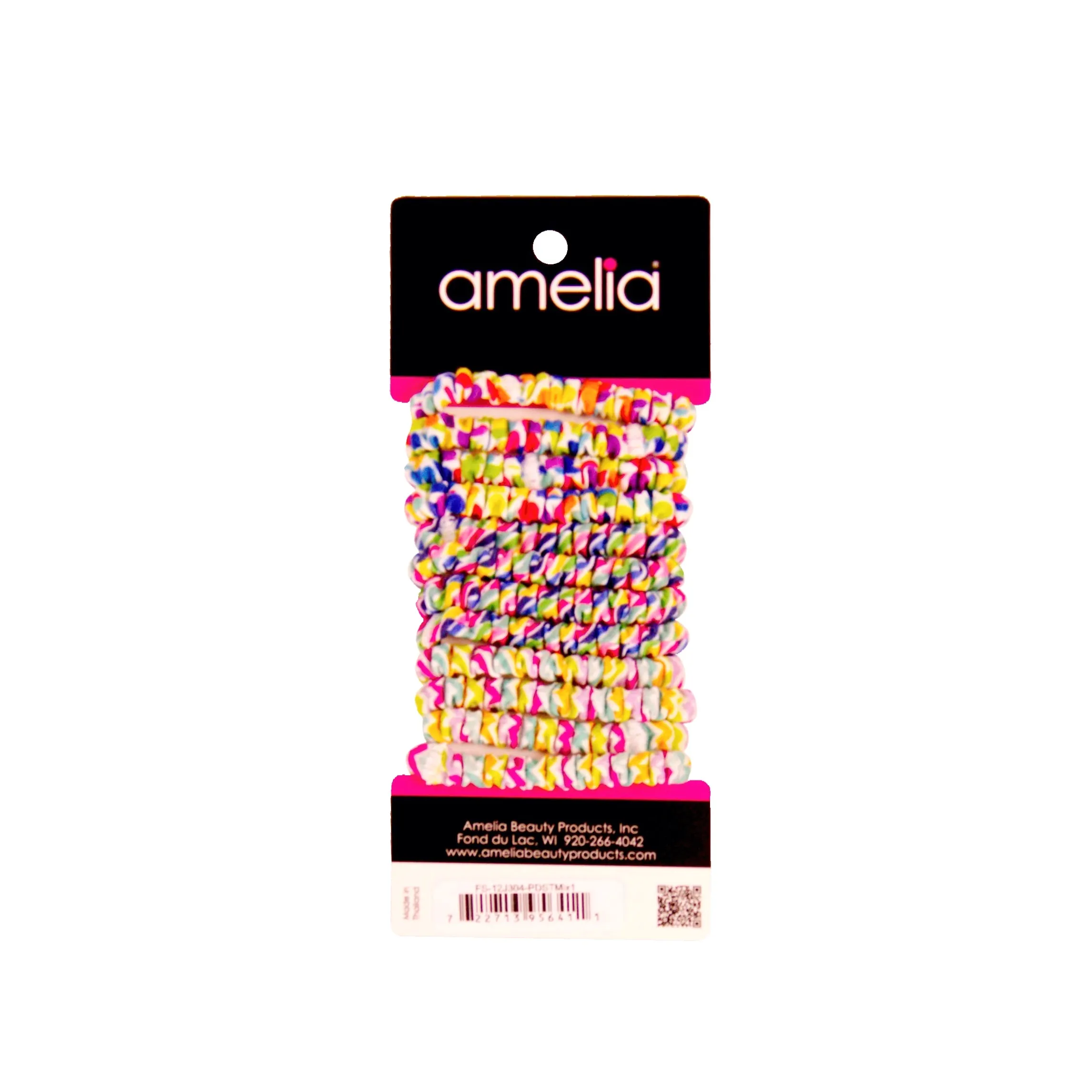 Amelia Beauty, Polka Dot and Stripe Mix Skinny Jersey Scrunchies, 2.125in Diameter, Gentle on Hair, Strong Hold, No Snag, No Dents or Creases. 12 Pack