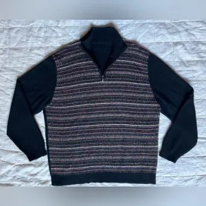 Andean Black Multicolor Fair Isle Stripe Quarter Zip Baby Alpaca Blend - Large