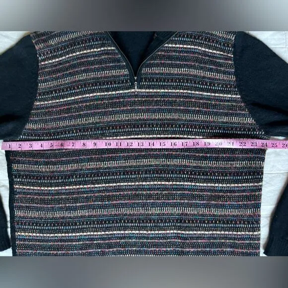 Andean Black Multicolor Fair Isle Stripe Quarter Zip Baby Alpaca Blend - Large