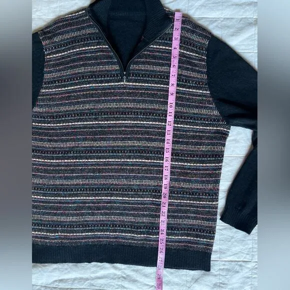 Andean Black Multicolor Fair Isle Stripe Quarter Zip Baby Alpaca Blend - Large