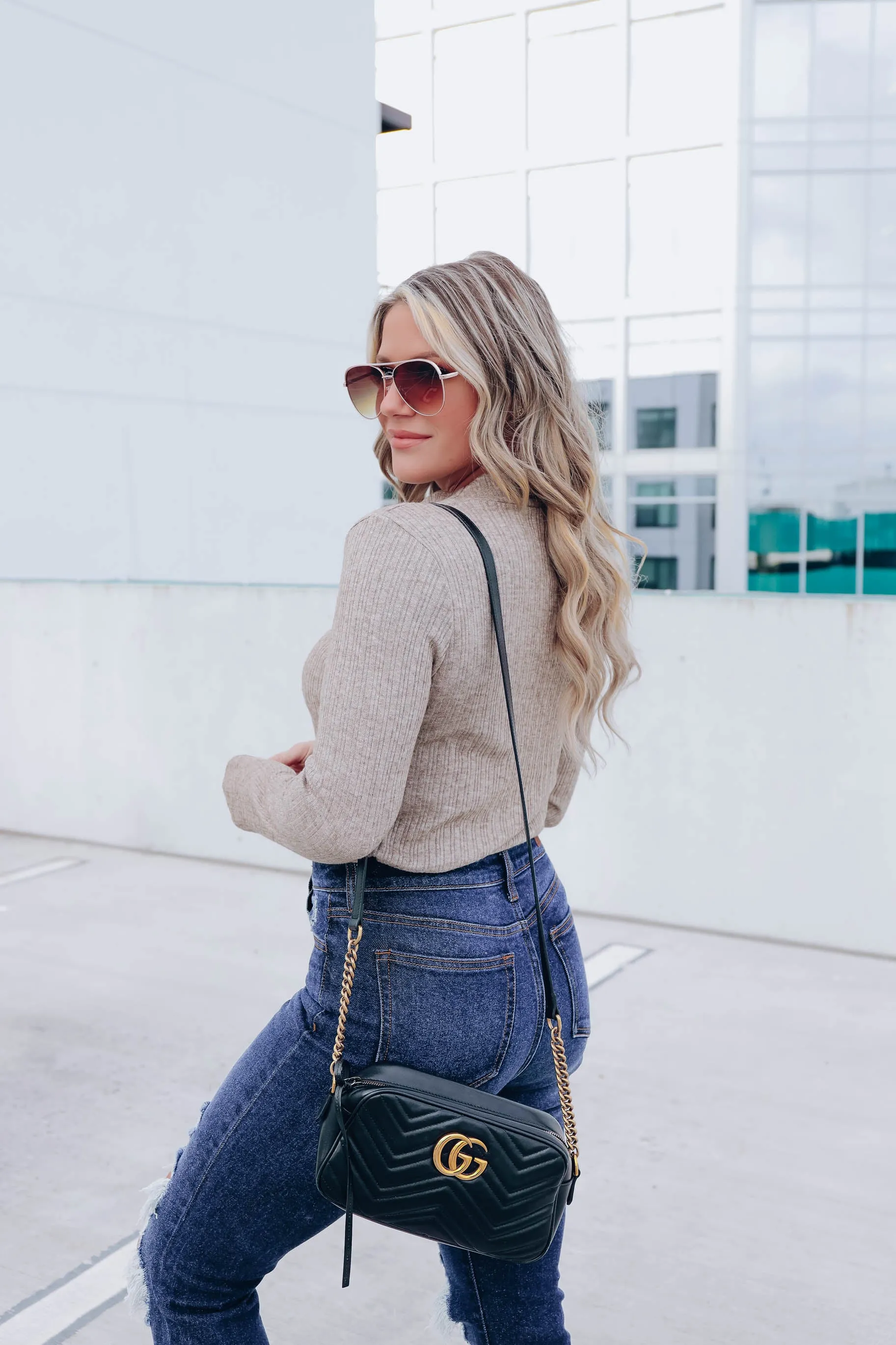 Andee Keyhole Mock Neck Top - Taupe