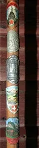 Antique Walking Stick 8 Badges Medallions Stocknagels 35 1/2 Inches Long