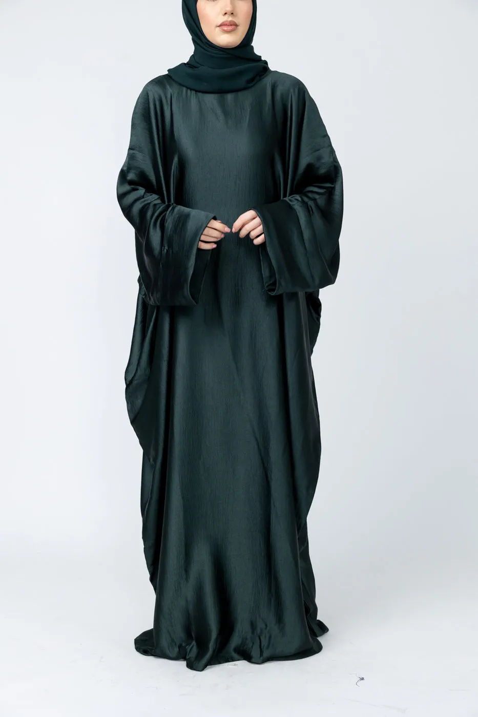 Aria closed batwing abaya - Emerald Green