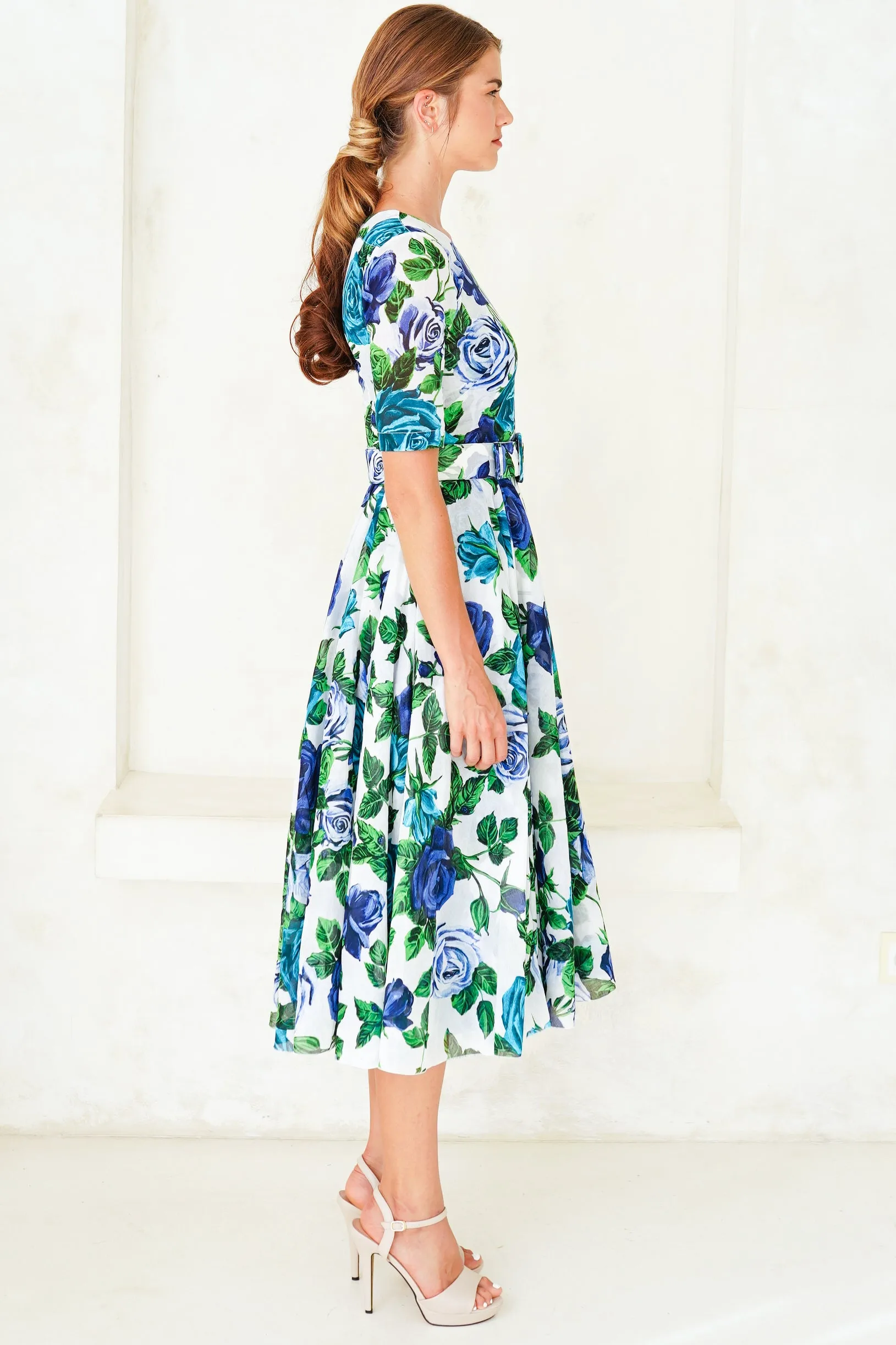 Aster Dress Crew Neck 1/2 Sleeve Midi Length Cotton Musola (Charlotte Rose Big)