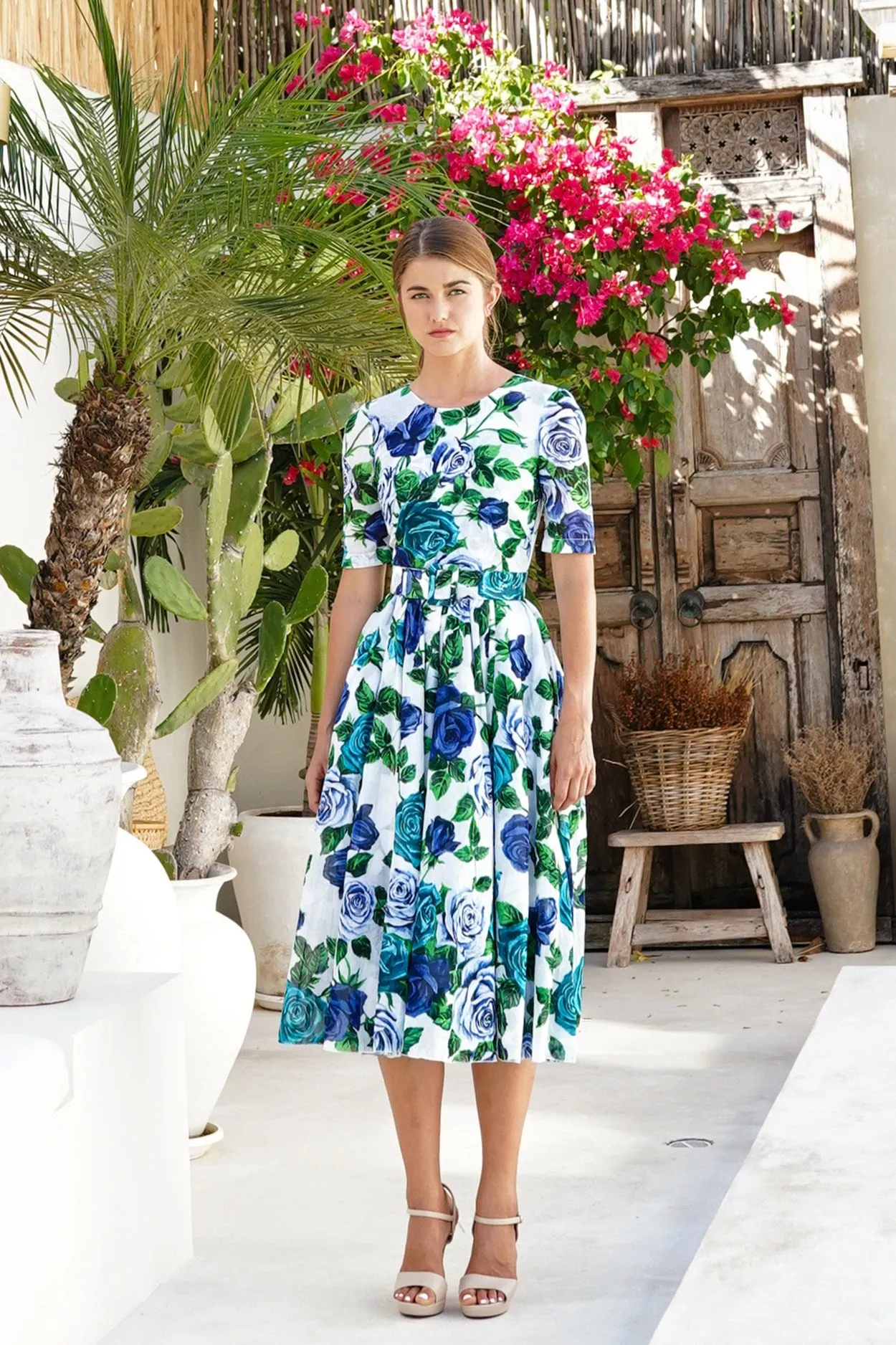 Aster Dress Crew Neck 1/2 Sleeve Midi Length Cotton Musola (Charlotte Rose Big)