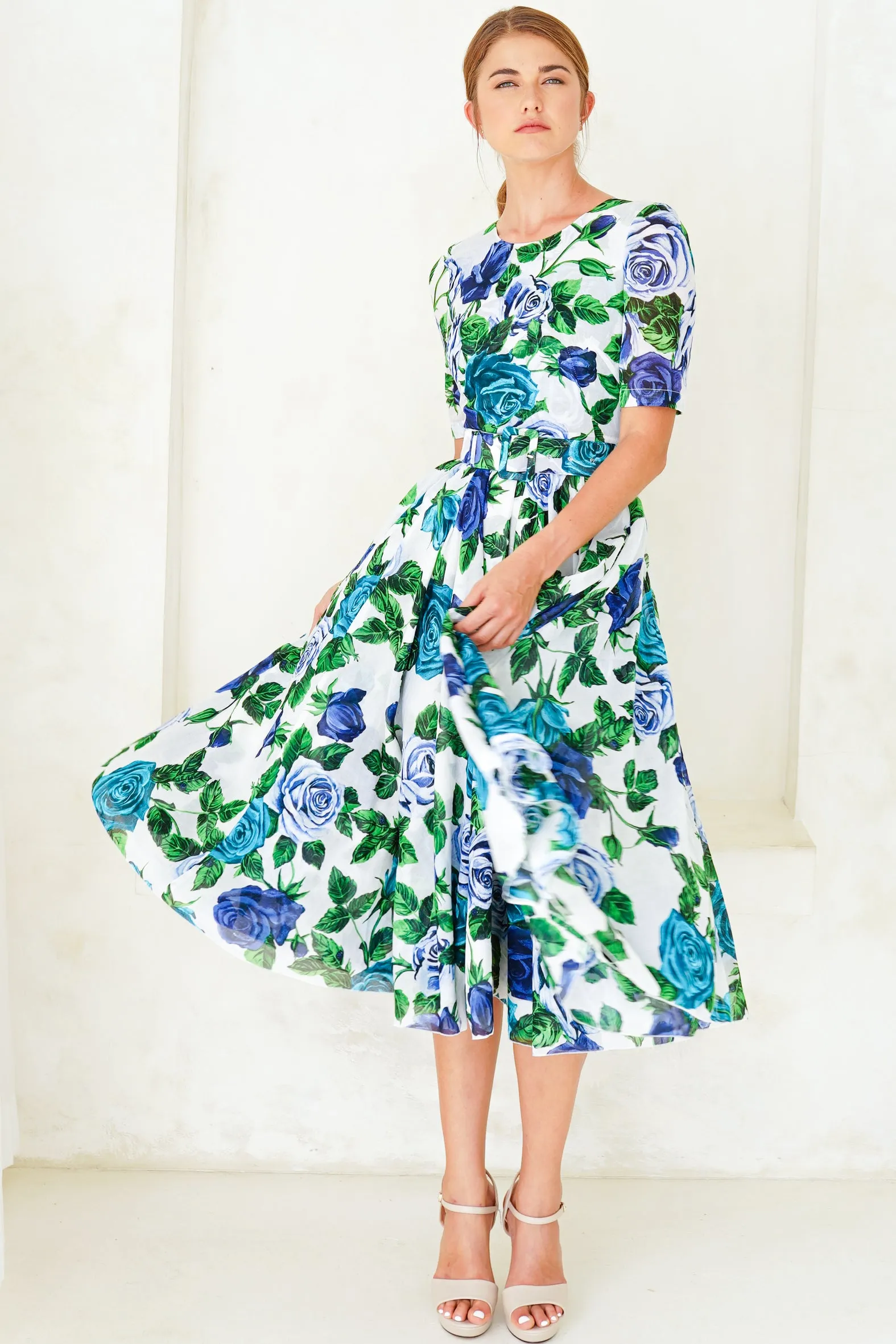 Aster Dress Crew Neck 1/2 Sleeve Midi Length Cotton Musola (Charlotte Rose Big)