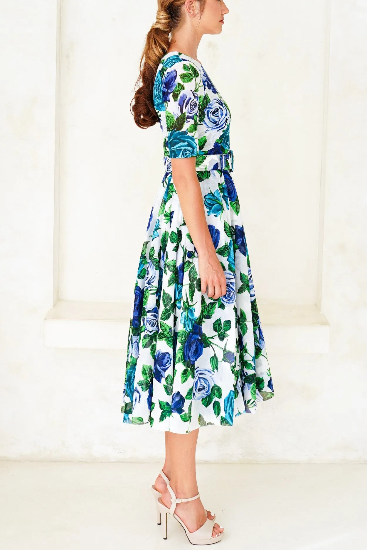 Aster Dress Crew Neck 1/2 Sleeve Midi Length Cotton Musola (Charlotte Rose Big)