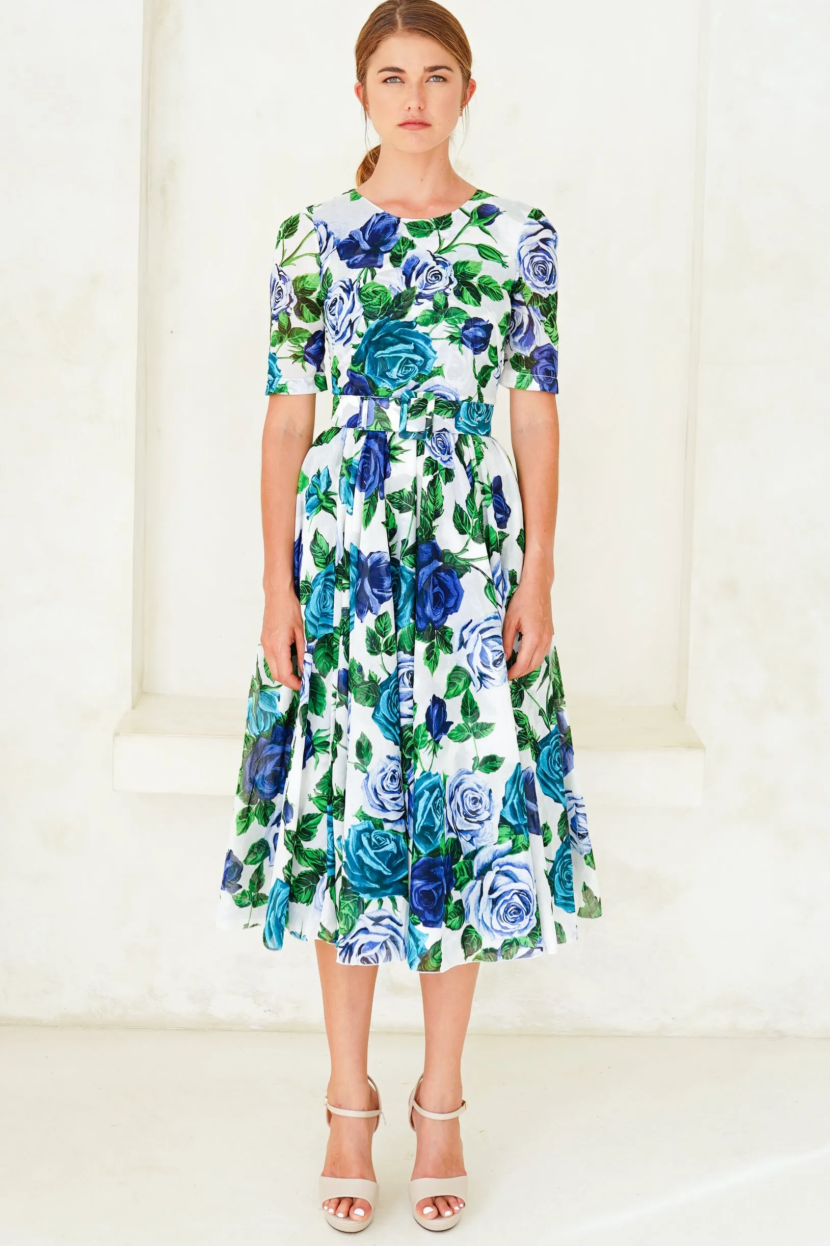 Aster Dress Crew Neck 1/2 Sleeve Midi Length Cotton Musola (Charlotte Rose Big)