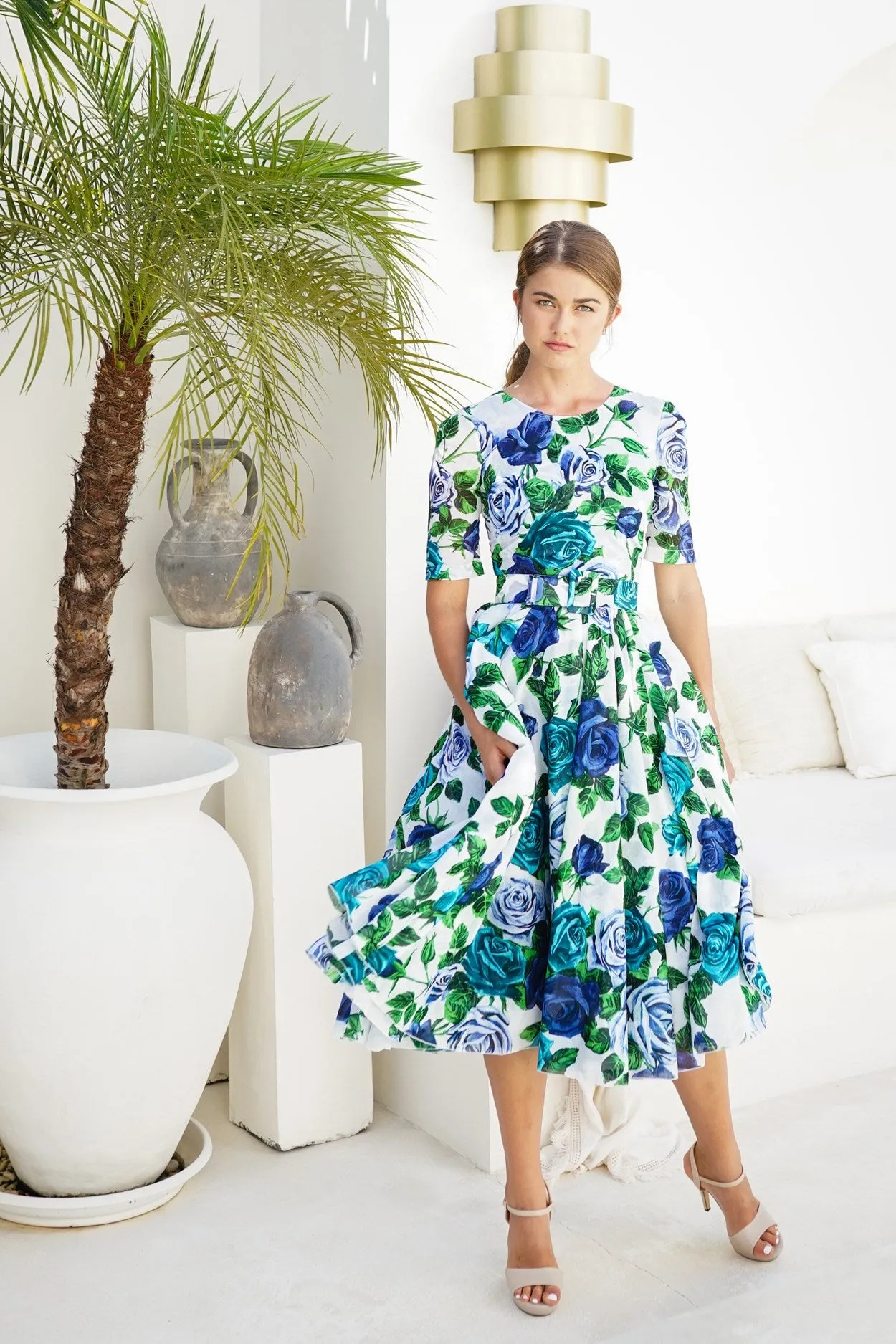 Aster Dress Crew Neck 1/2 Sleeve Midi Length Cotton Musola (Charlotte Rose Big)