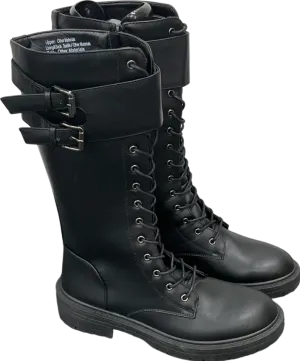 Be You Black Knee High Buckle Strap Lace Up Boots UK 6 EU 39 👠
