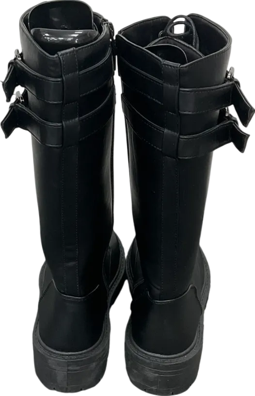 Be You Black Knee High Buckle Strap Lace Up Boots UK 7 EU 40 👠