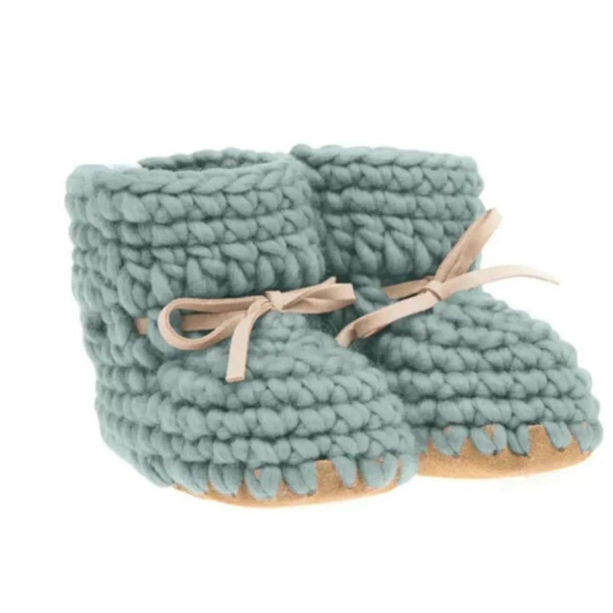 Beba Bean Sweater Moccs Baby Booties - Sage Green