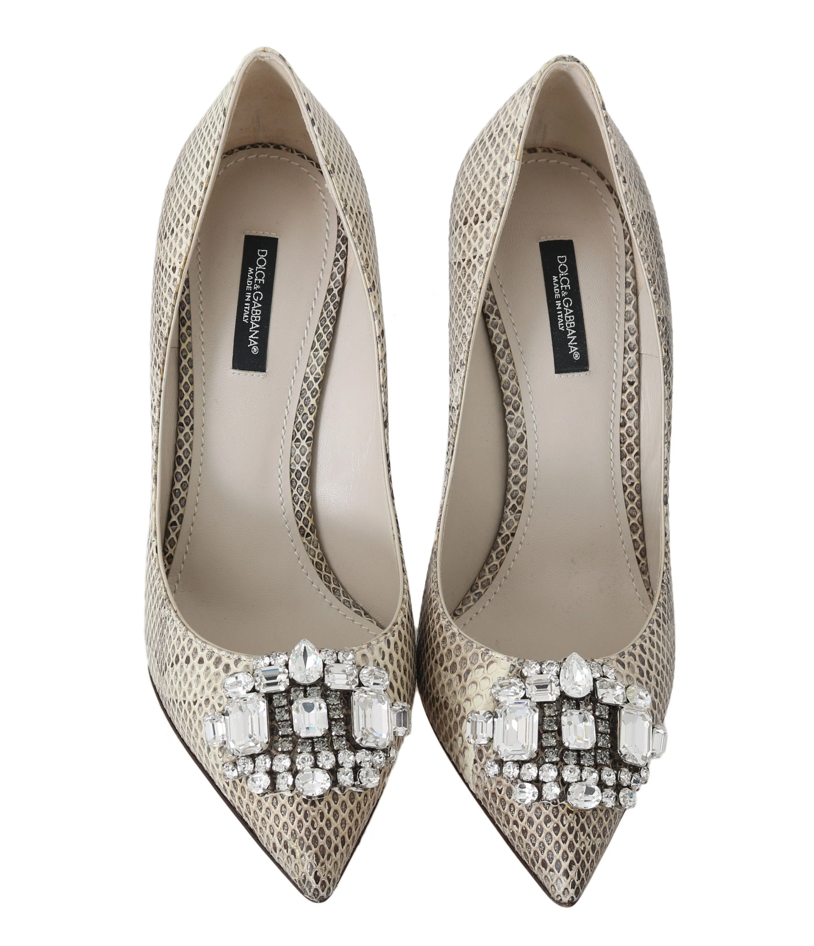 Beige Snakeskin Ayers Crystal Pumps