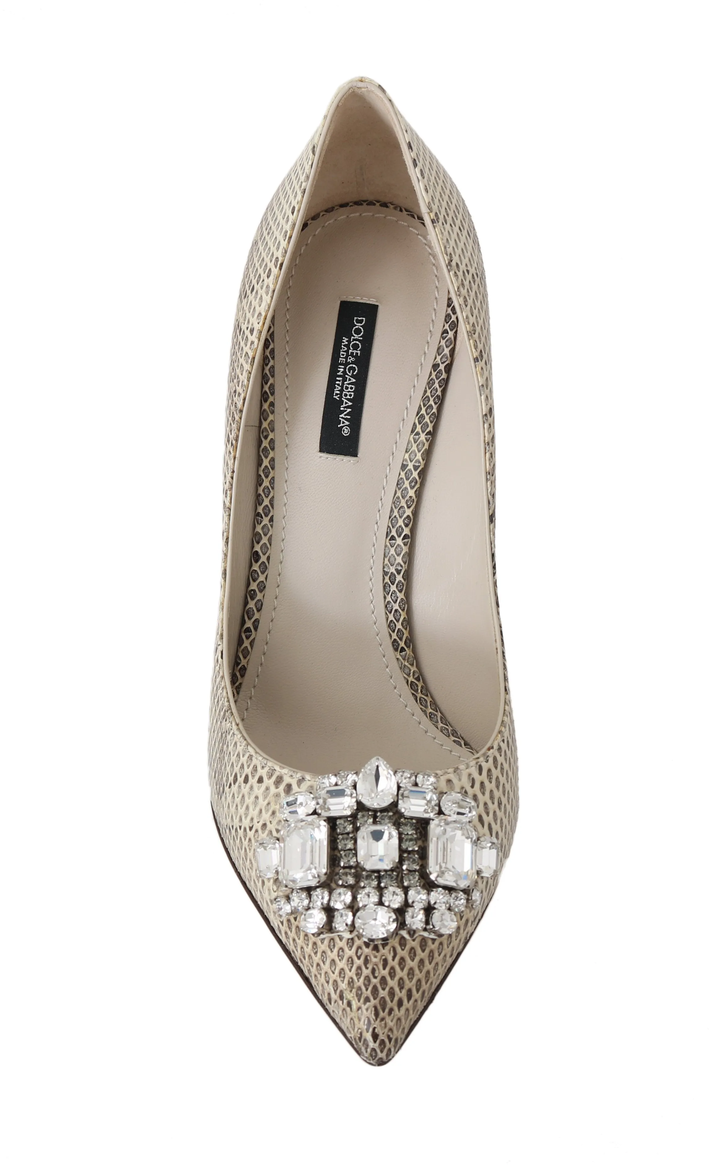 Beige Snakeskin Ayers Crystal Pumps