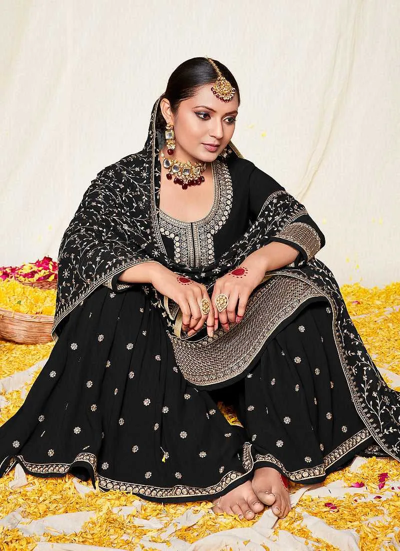 Black and Gold Embroidered Gharara Suit