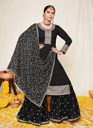 Black and Gold Embroidered Gharara Suit