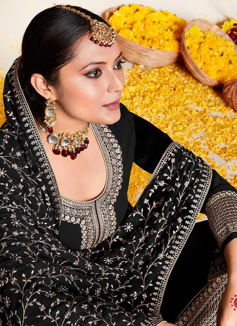 Black and Gold Embroidered Gharara Suit