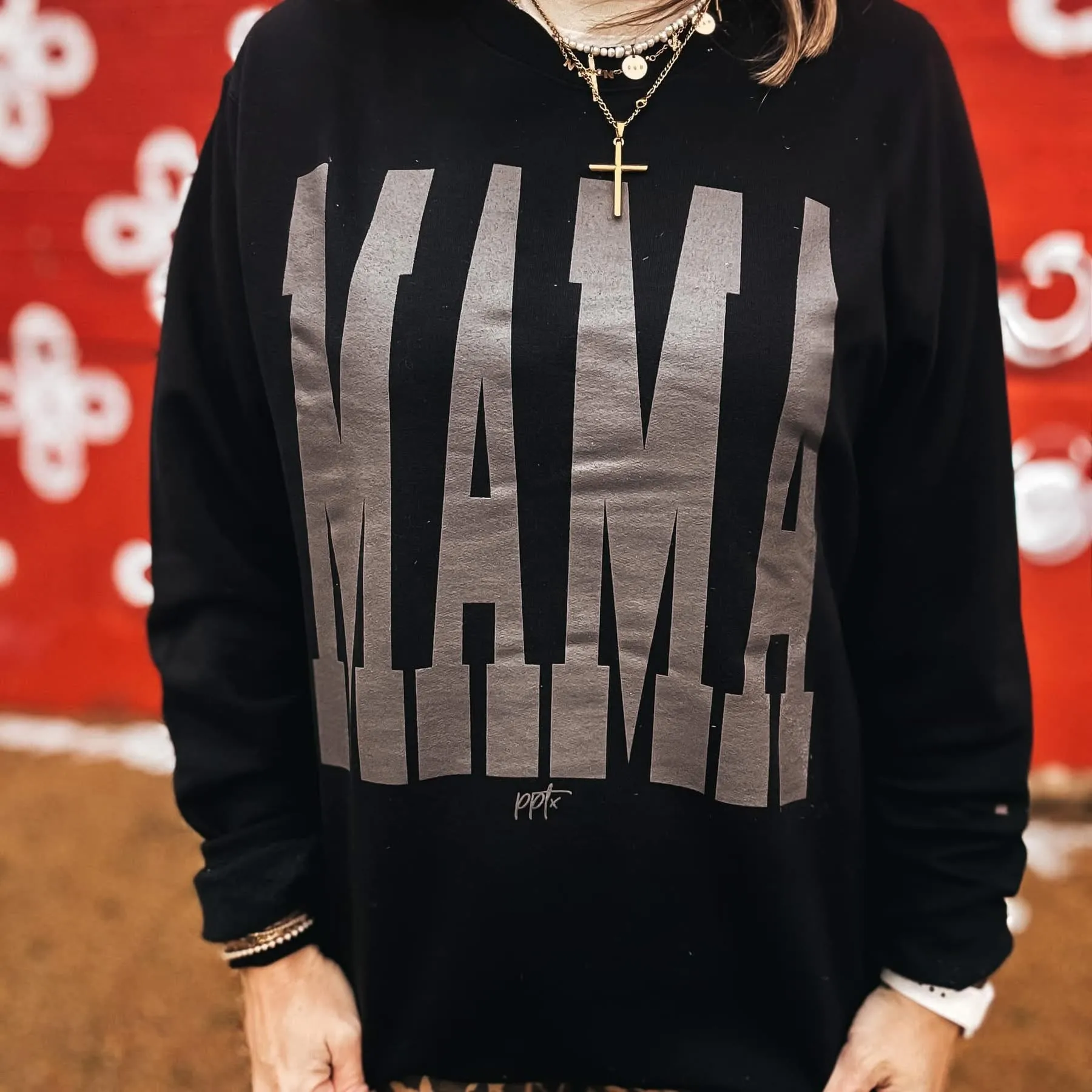 Black {MONOCHROME MAMA} Crew Neck Sweatshirt