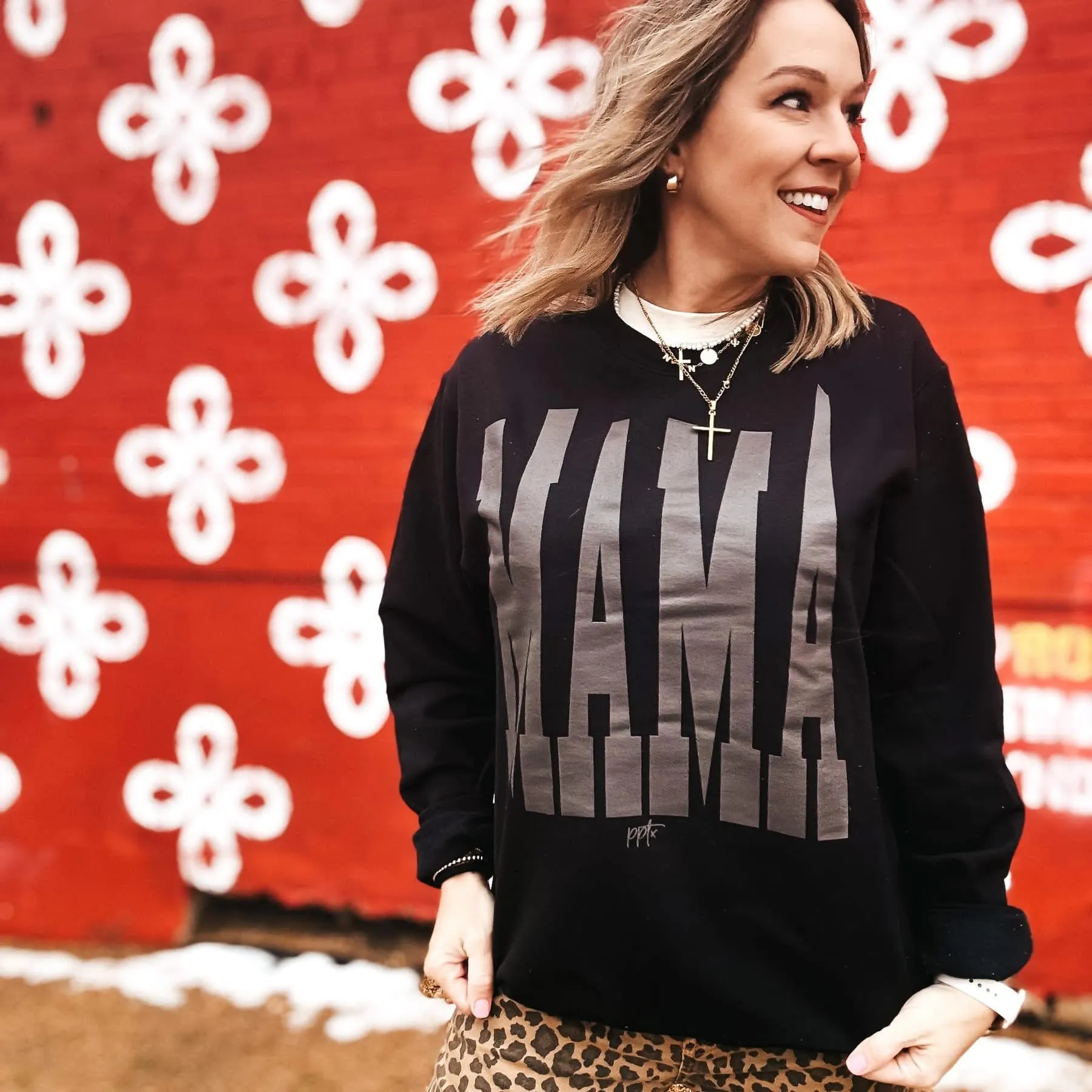Black {MONOCHROME MAMA} Crew Neck Sweatshirt