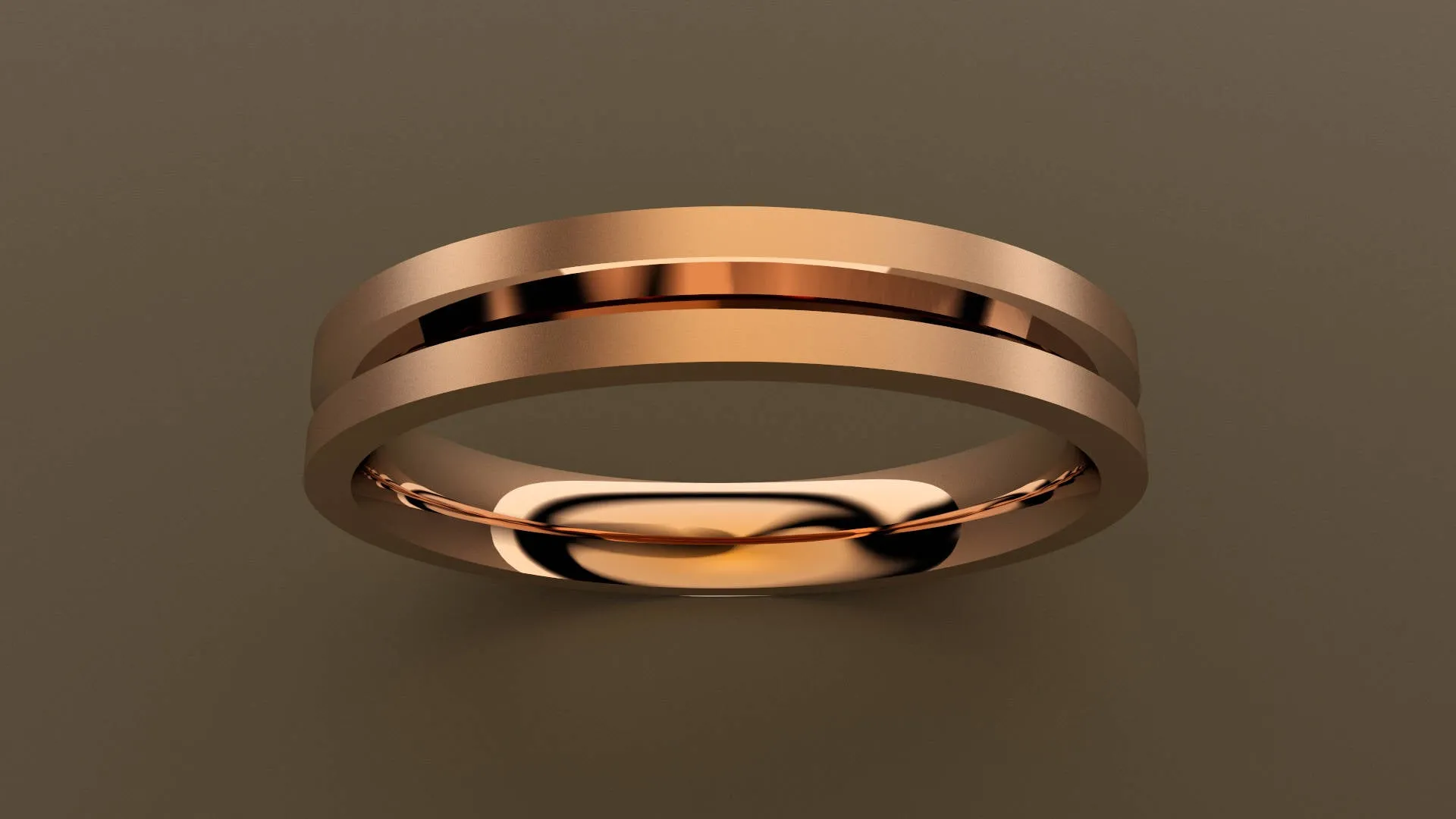 Brushed Rose Gold 3mm Center V Groove Wedding Band