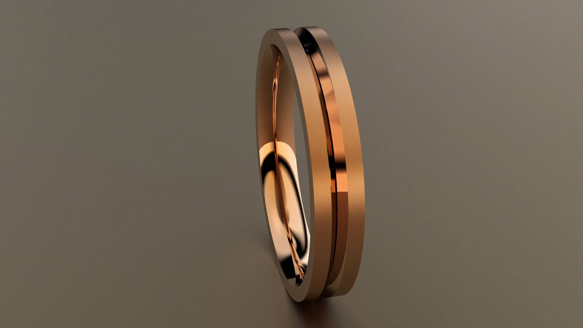 Brushed Rose Gold 3mm Center V Groove Wedding Band