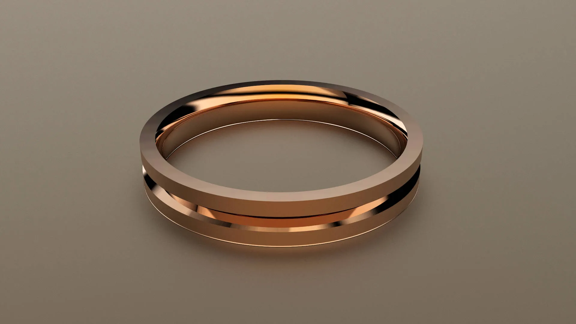 Brushed Rose Gold 3mm Center V Groove Wedding Band
