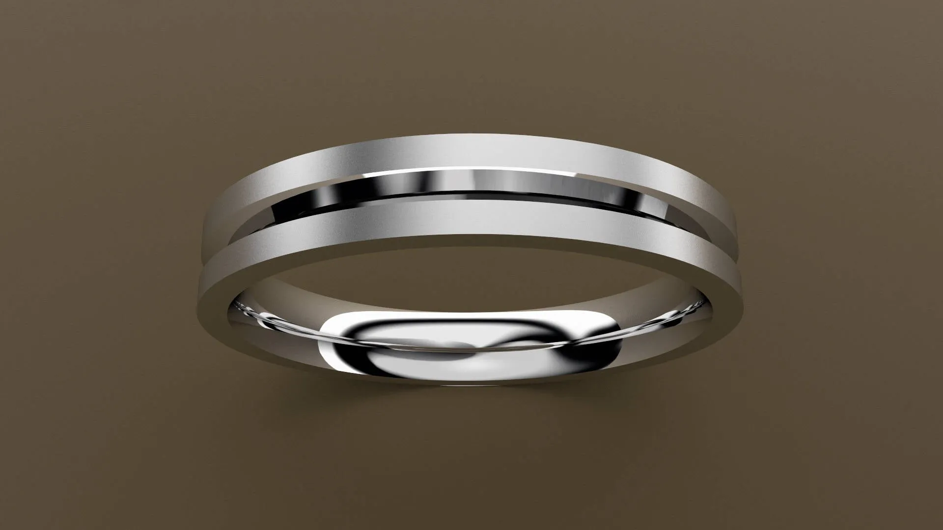 Brushed White Gold 3mm Single V Groove Wedding Band