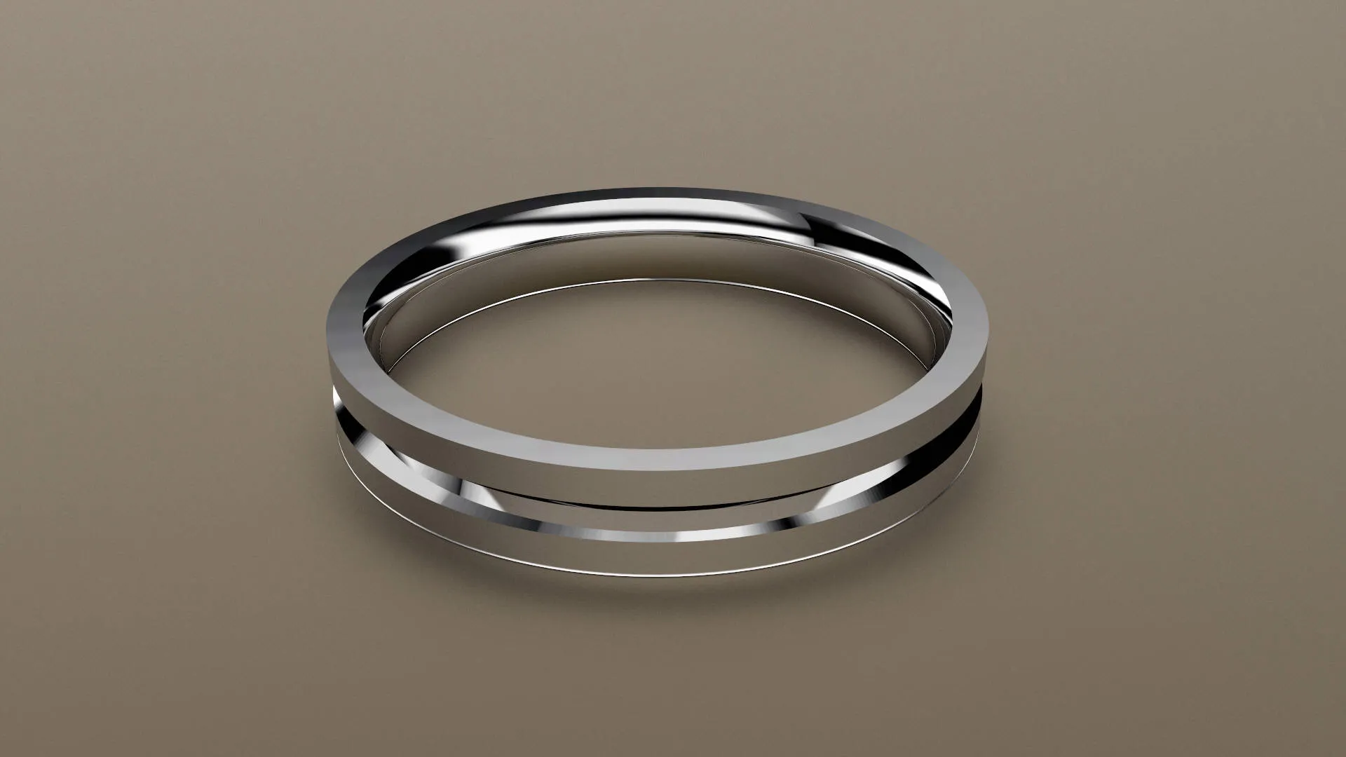 Brushed White Gold 3mm Single V Groove Wedding Band