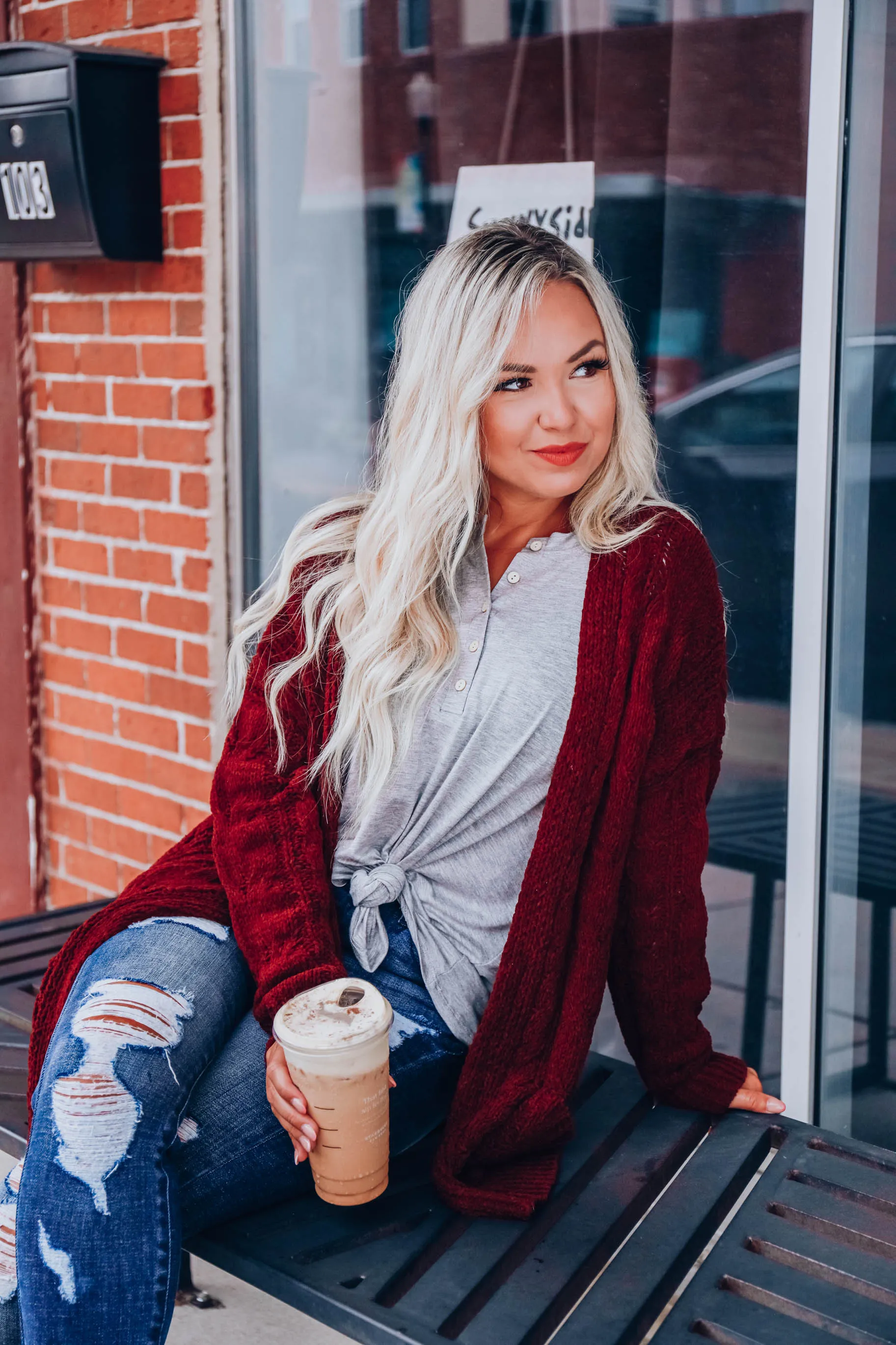 Cable Knit Cardigan - Wine