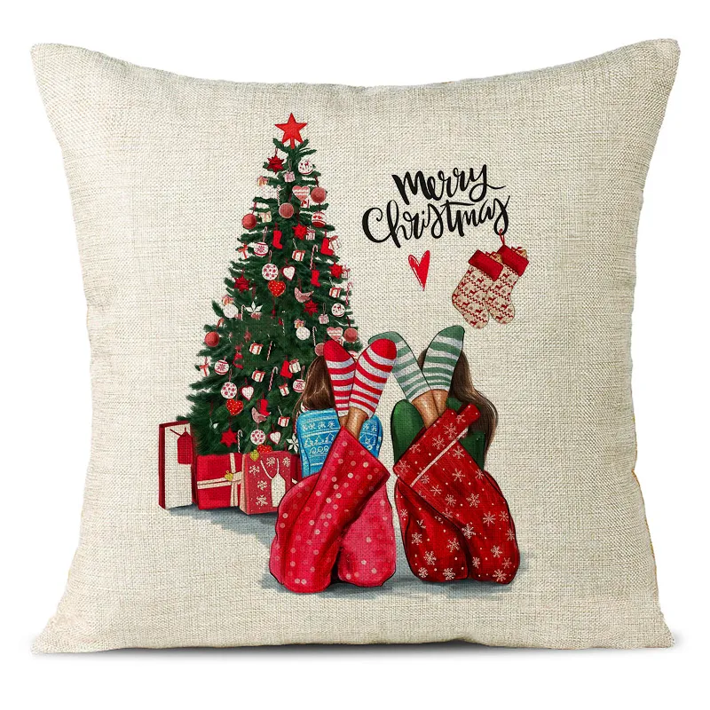 Christmas Themed Linen Pillowcase