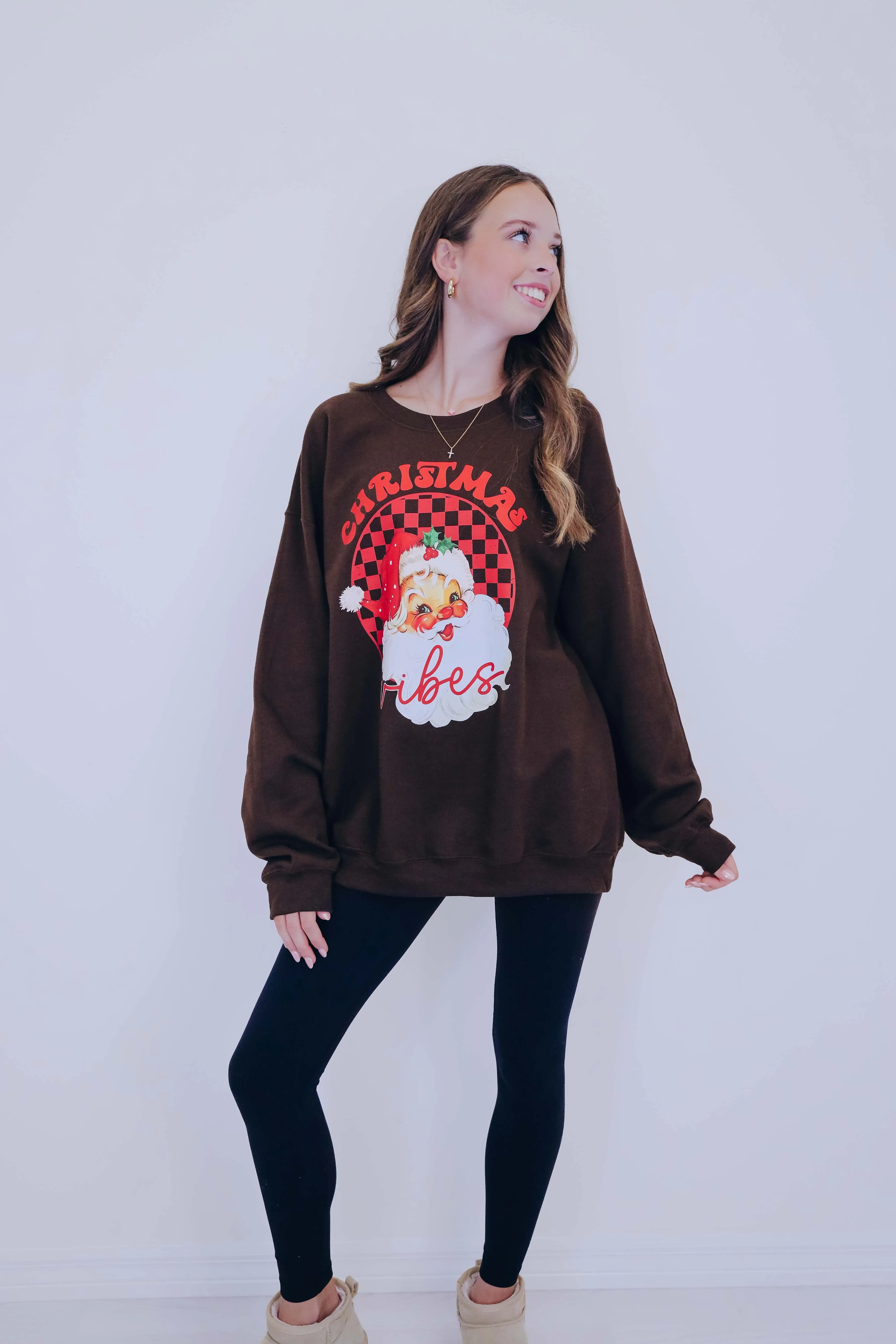 Christmas Vibes Santa Head Graphic Sweatshirt