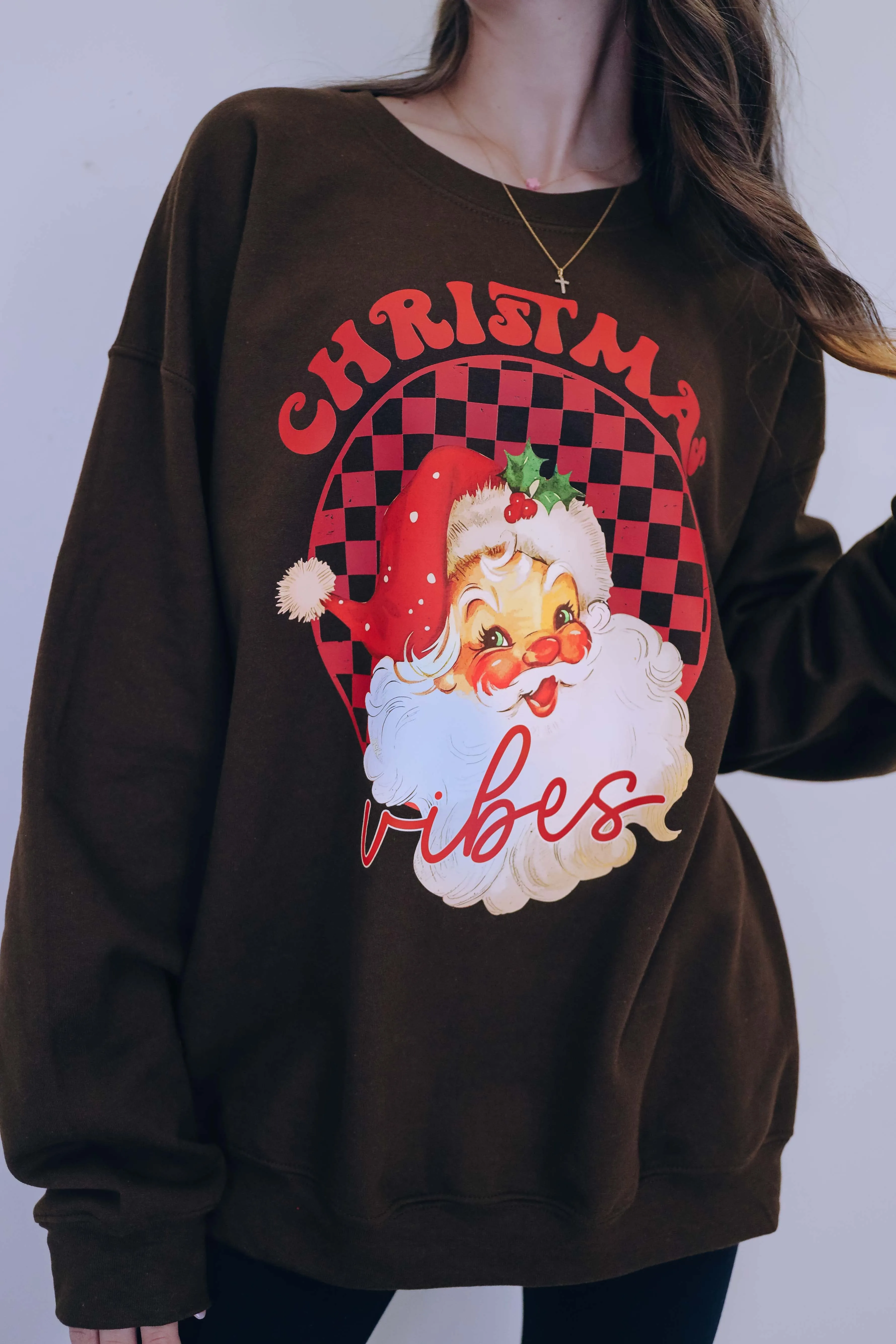 Christmas Vibes Santa Head Graphic Sweatshirt