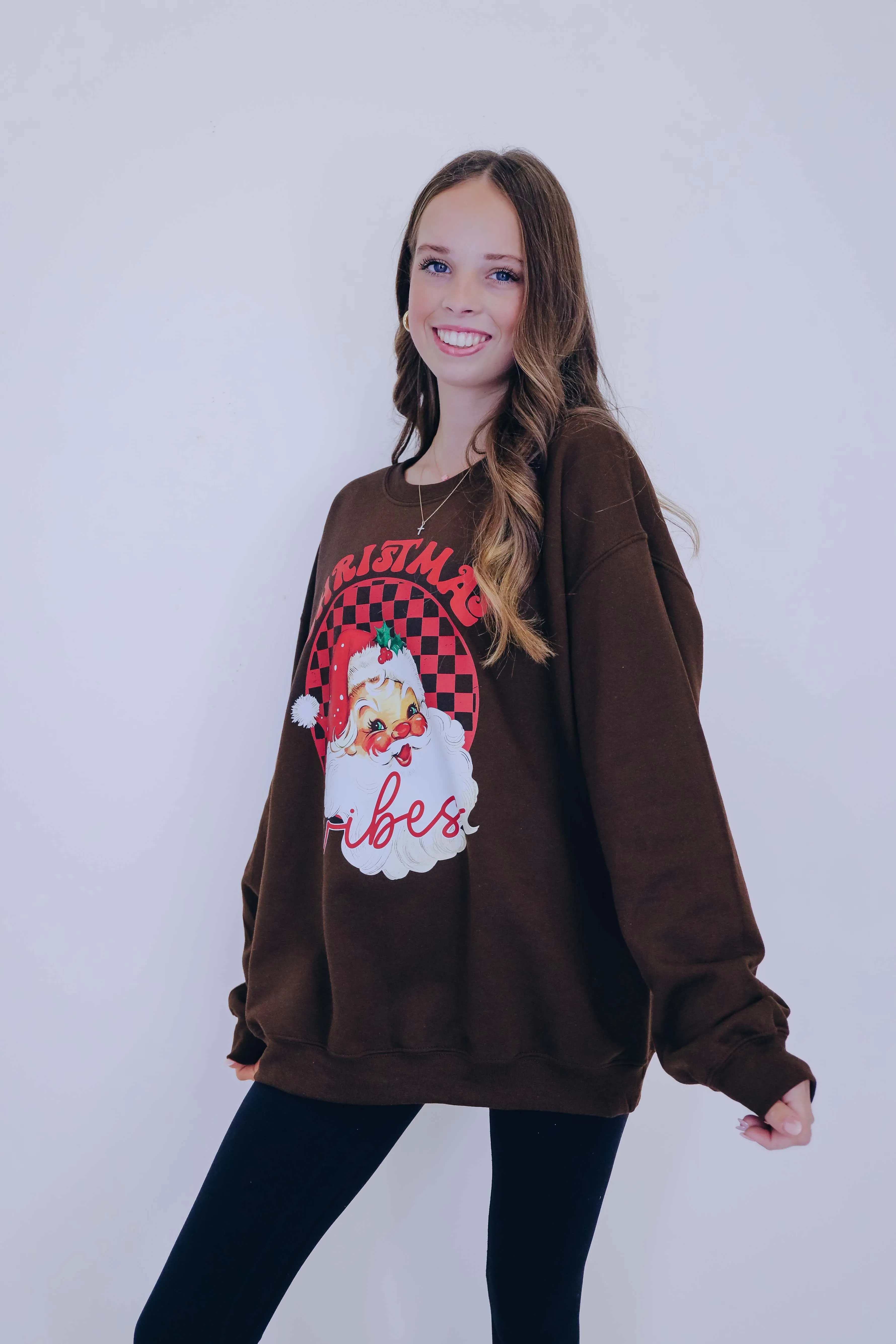 Christmas Vibes Santa Head Graphic Sweatshirt