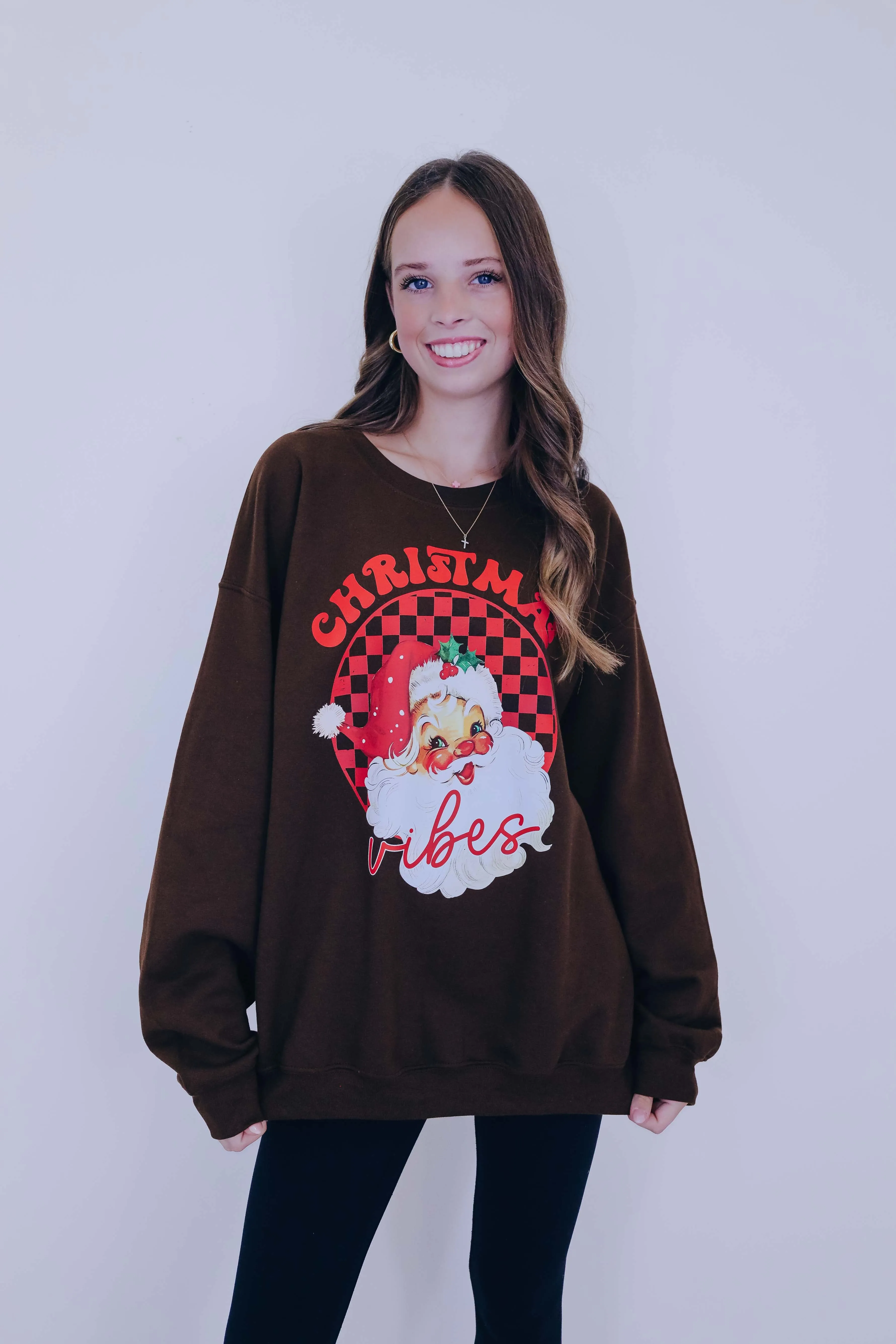 Christmas Vibes Santa Head Graphic Sweatshirt