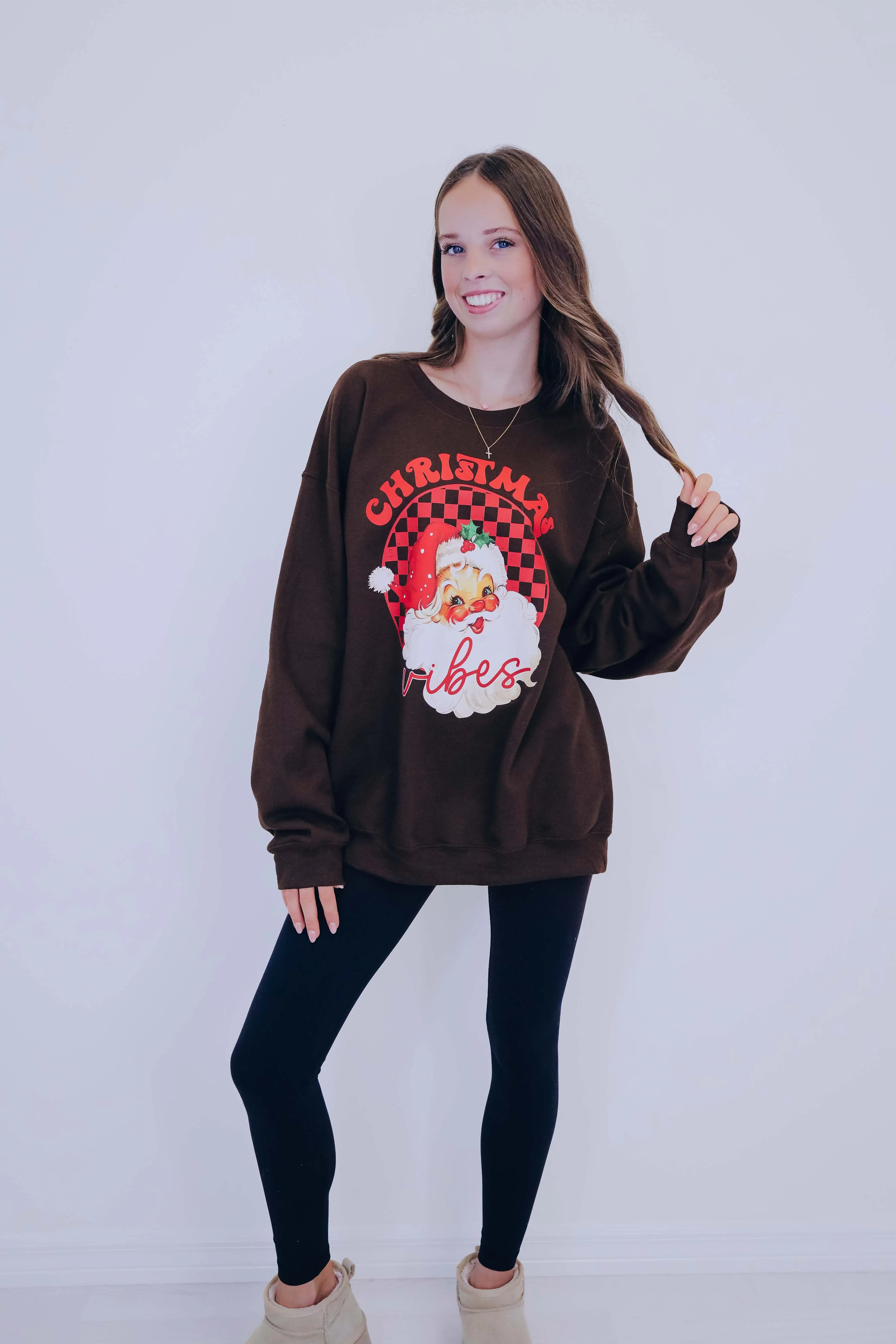 Christmas Vibes Santa Head Graphic Sweatshirt