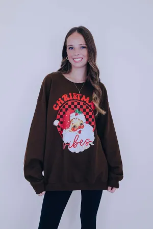 Christmas Vibes Santa Head Graphic Sweatshirt