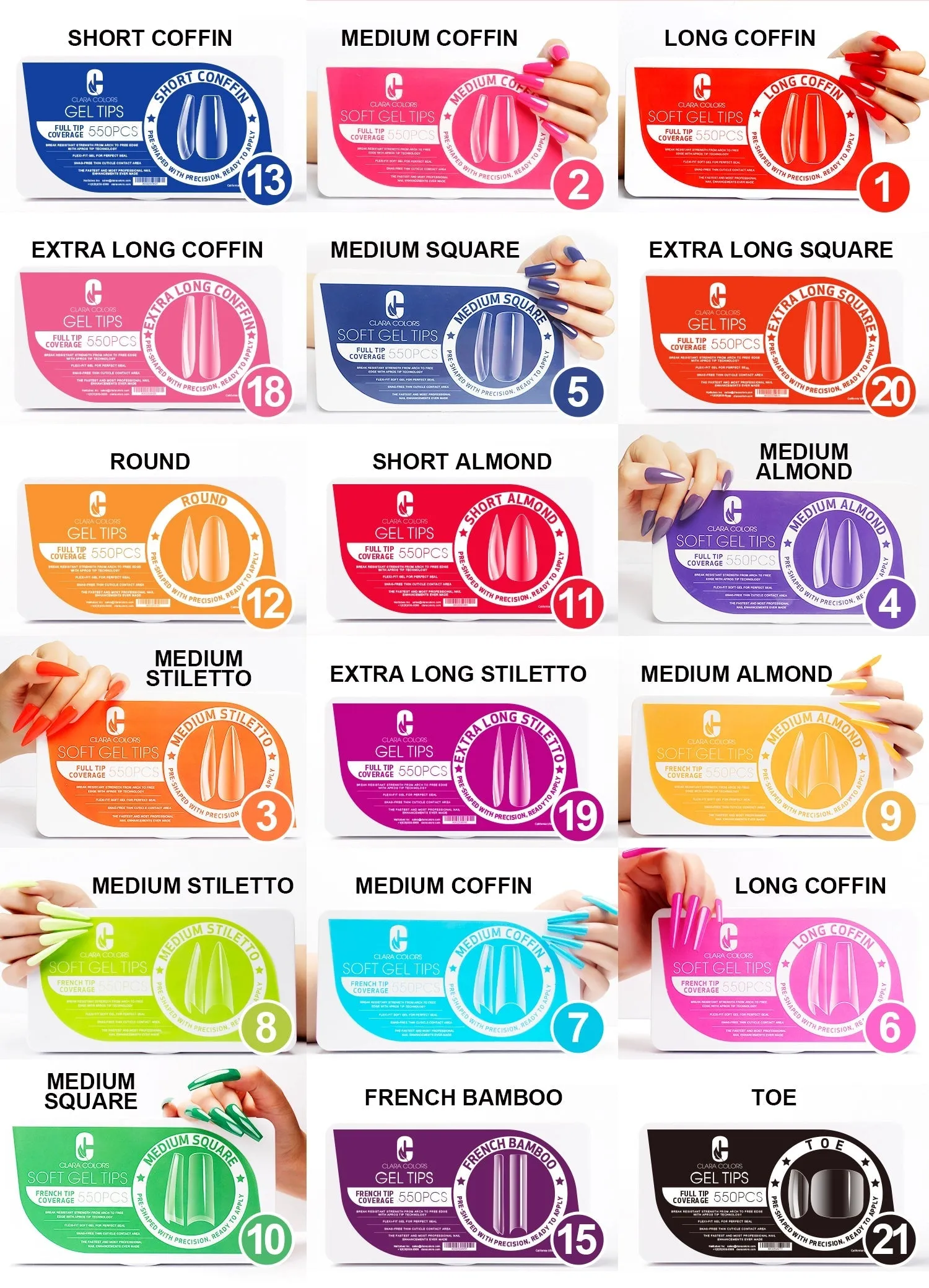 Clara Color - Full Cover Gel Tips - #04 Medium Almond 550pcs