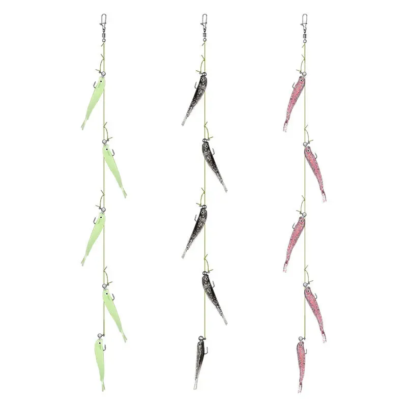 Cluster 5x Soft Lure Fishing jig Bait T Tail fluke weighted hooks and leader Swim Cast Bait