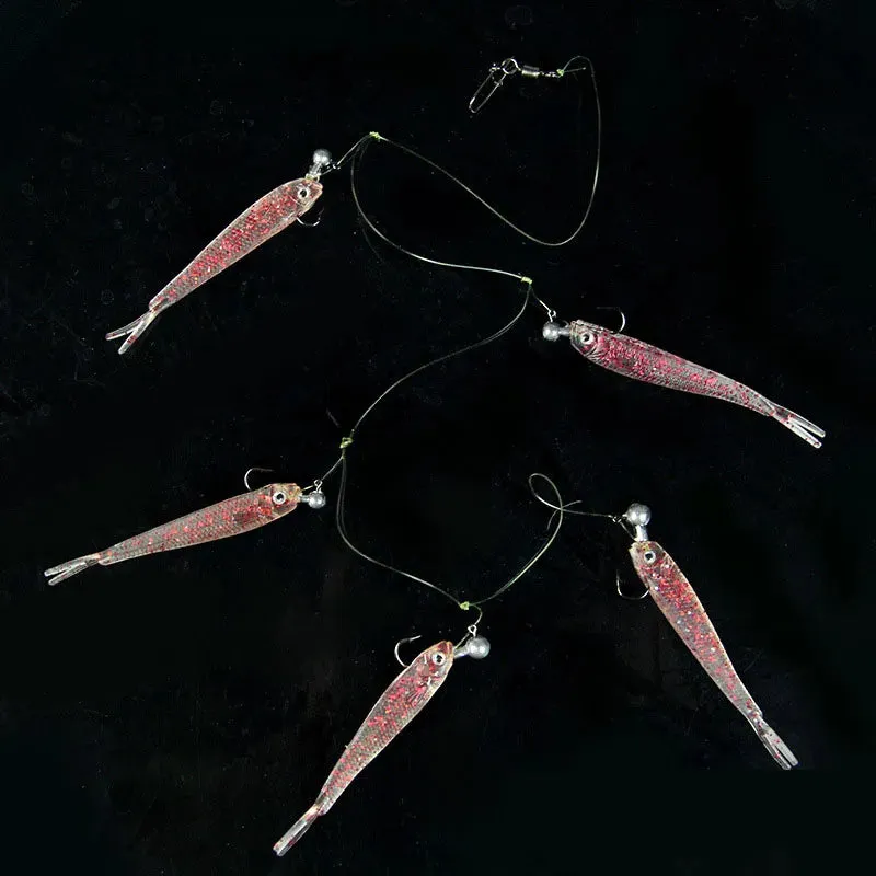 Cluster 5x Soft Lure Fishing jig Bait T Tail fluke weighted hooks and leader Swim Cast Bait