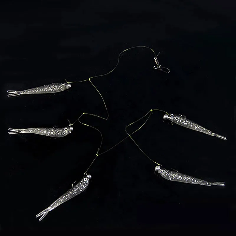 Cluster 5x Soft Lure Fishing jig Bait T Tail fluke weighted hooks and leader Swim Cast Bait