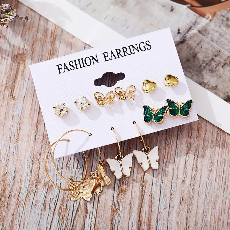 Combo 6 Pair Butterfly Studs and Hoop Earrings