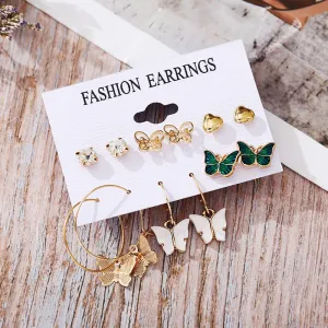 Combo 6 Pair Butterfly Studs and Hoop Earrings