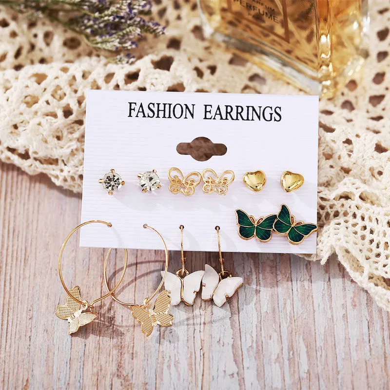 Combo 6 Pair Butterfly Studs and Hoop Earrings