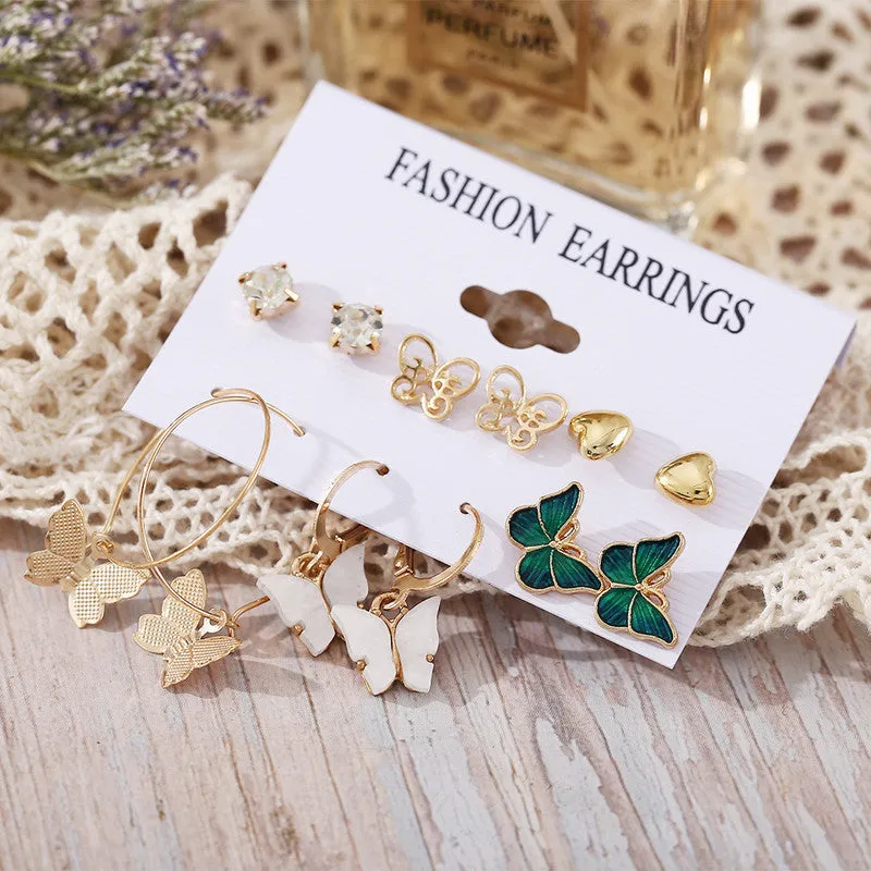 Combo 6 Pair Butterfly Studs and Hoop Earrings