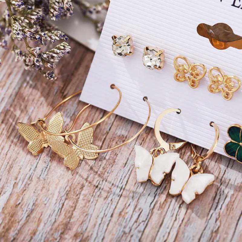 Combo 6 Pair Butterfly Studs and Hoop Earrings